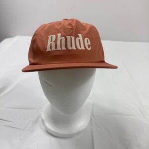 Rhude Mens Rust Orange Nylon Snapback Hat White Logo Adjustable Cap One Size